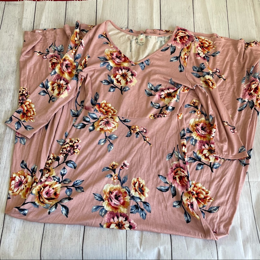 Pink floral long sleeve v-neck maxi dress